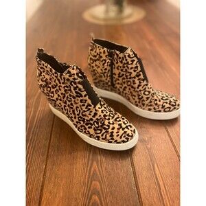 MIA Leopard Print Hidden Wedge Sneakers - Side Zip High Top Booties - w 9.5